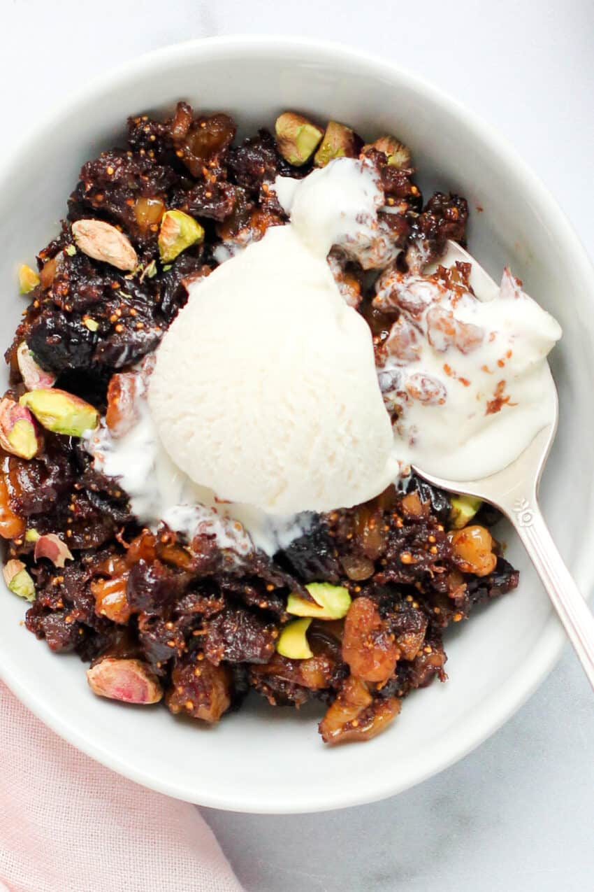 Halwa served with vanilla ice cream 