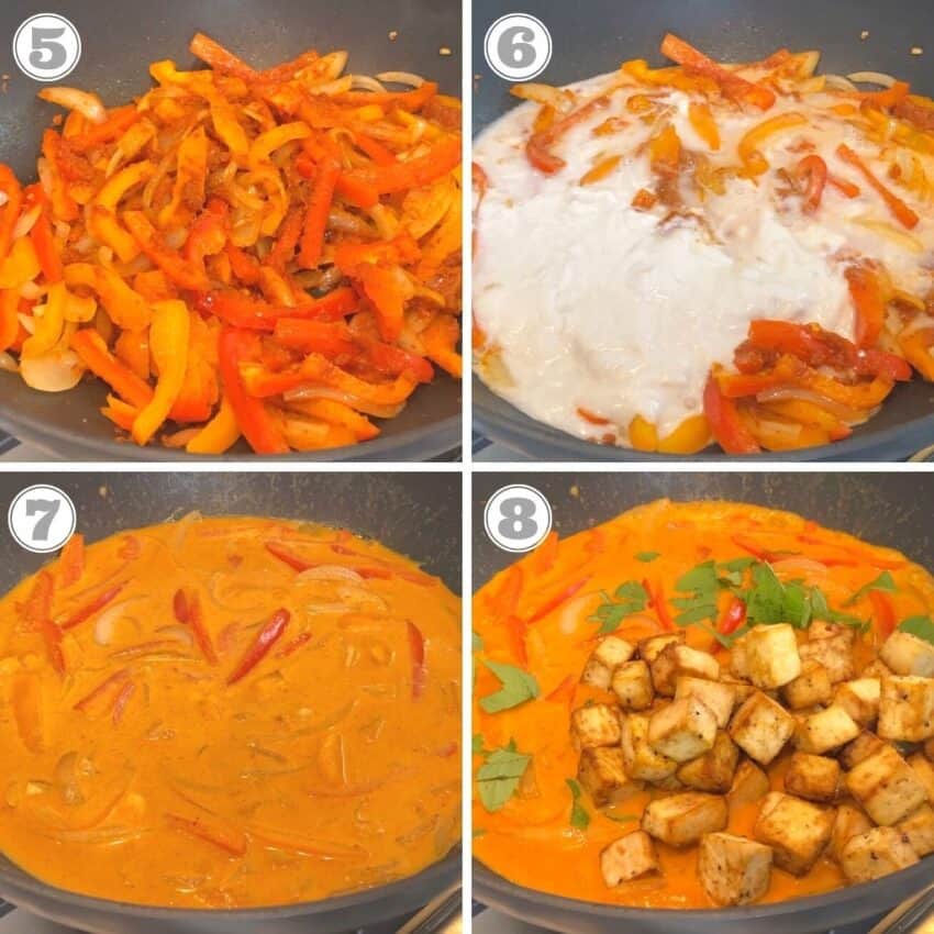 Photos five through eight of making Panang Curry 