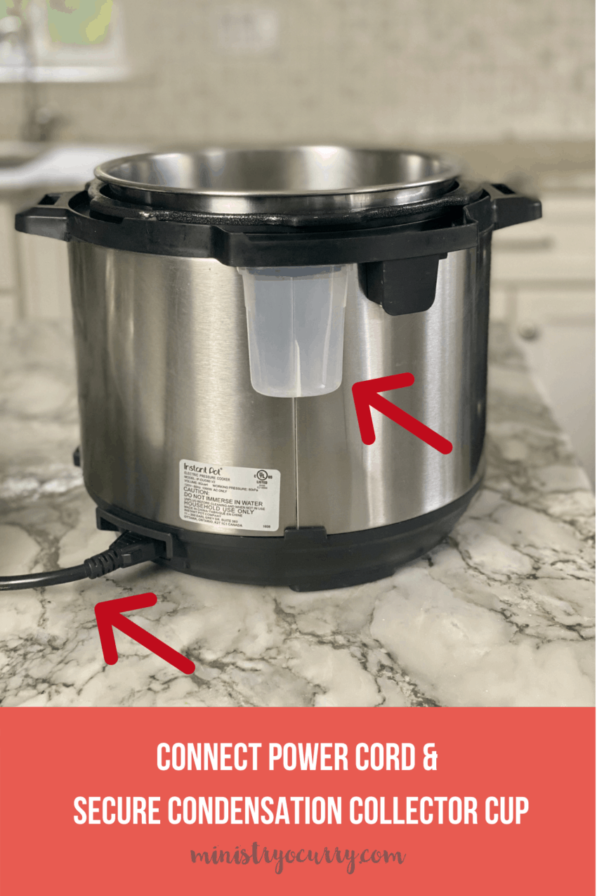connect power cord and install the condensation cup 