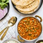 black eyed peas curry with roti and rice
