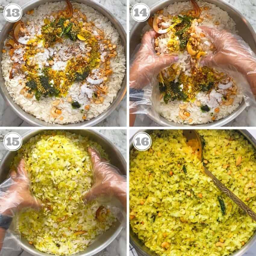 add and mix chivda ingredients in a pot