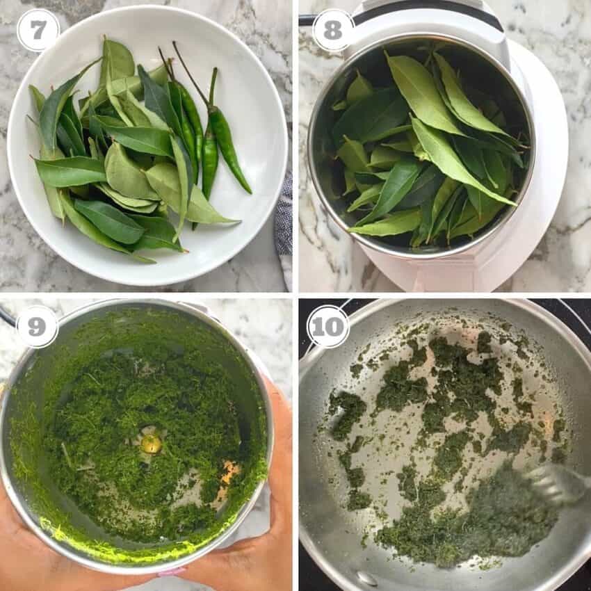 crushed and fried curry leaves & chilies 