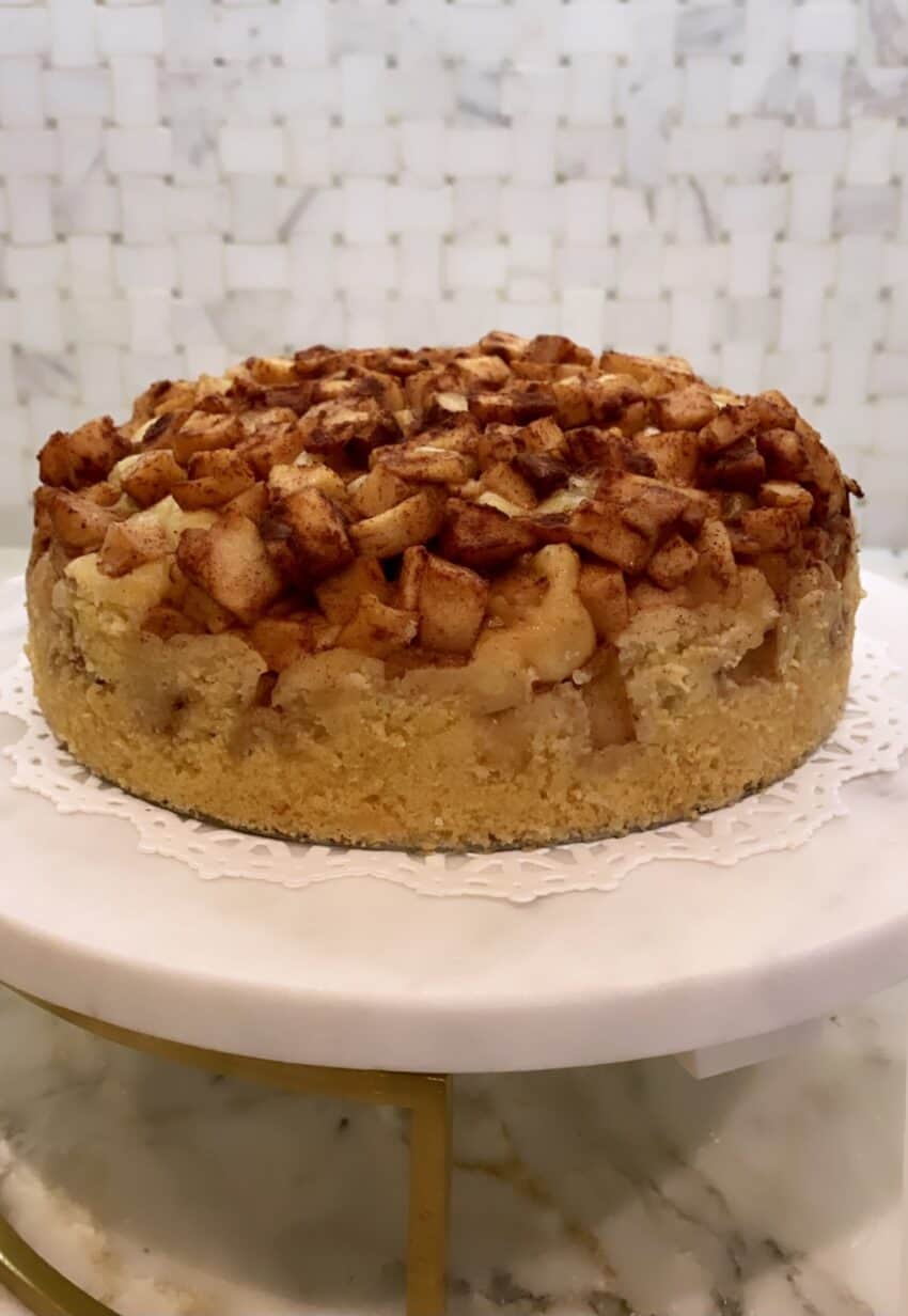 Apple cake on a cake stand 