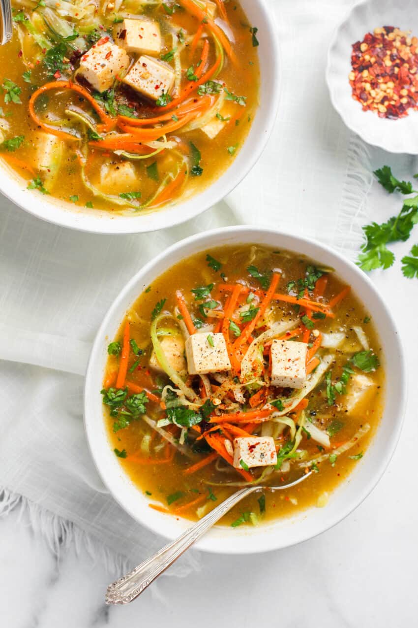 Lemon coriander soup in 2 bowls