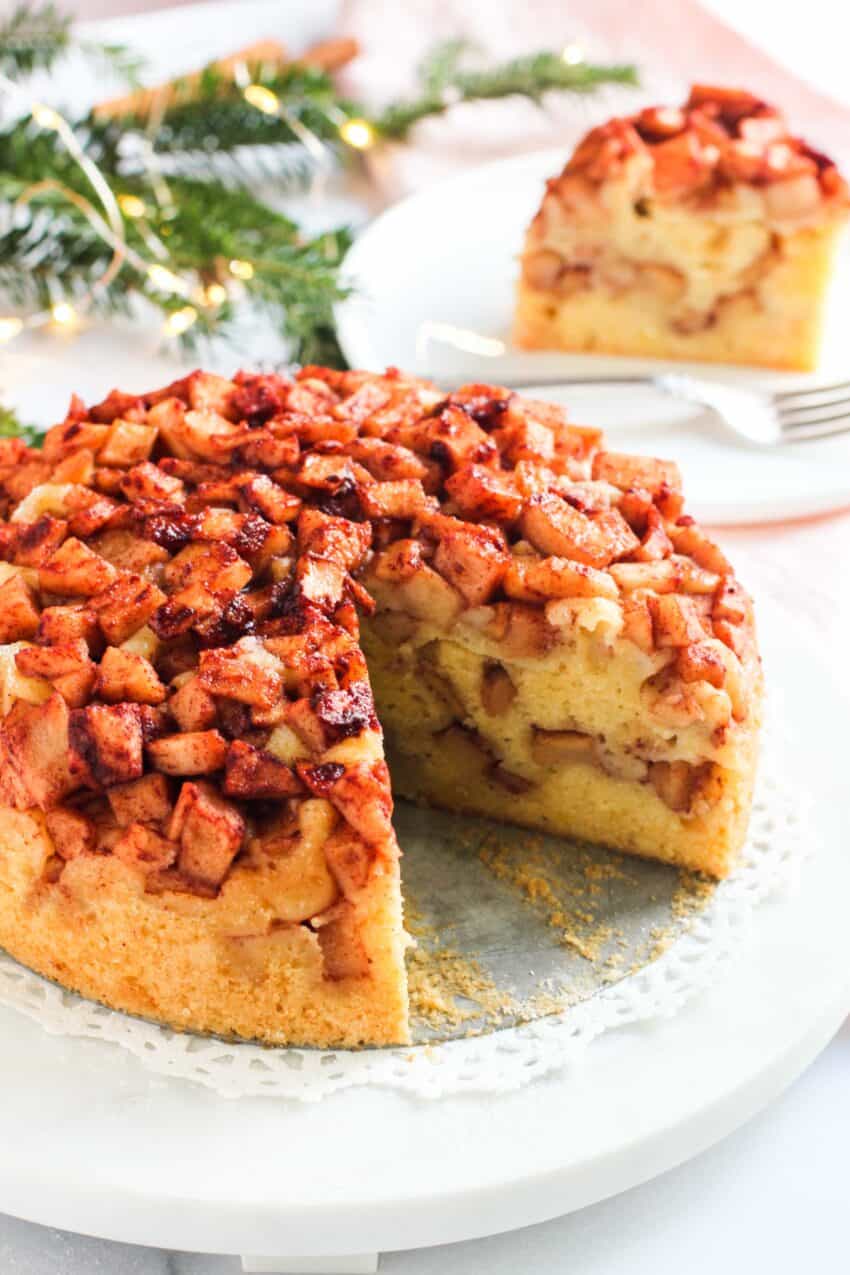 Instant Pot apple cake with slice missing