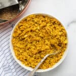 cauliflower rice in a white bowl