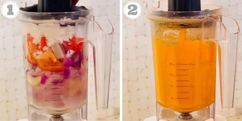 making tomato onion sauce in the blender 
