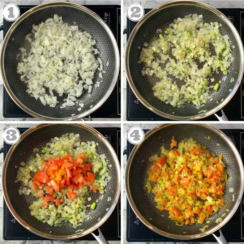 steps one through four of making egg bhurji 