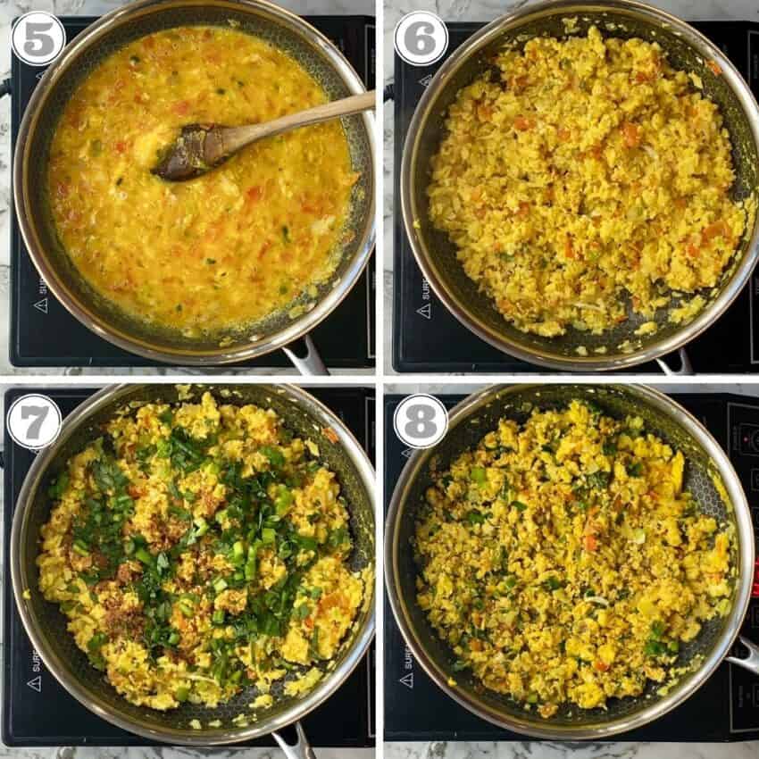 stpes five through eight of making egg bhurji 