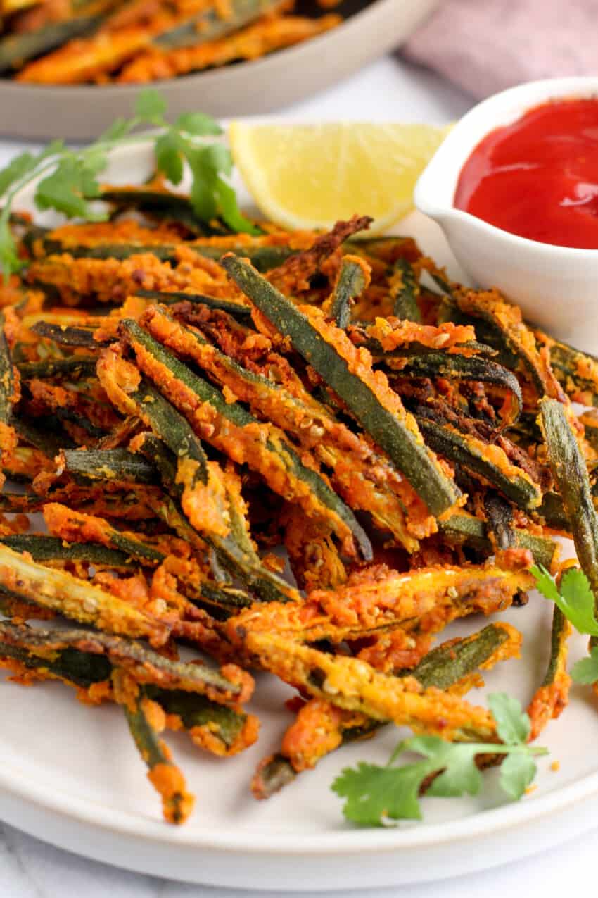 kurkuri bhindi served with ketchup