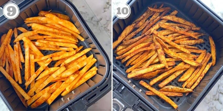 masala fries in the air fryer basket 
