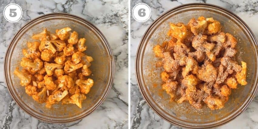 steps five and six of making buffalo cauliflower bites  