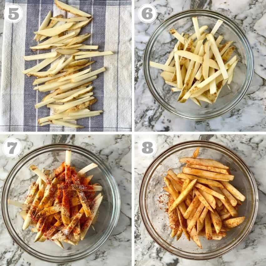 preparing potatoes sticks to make fries 