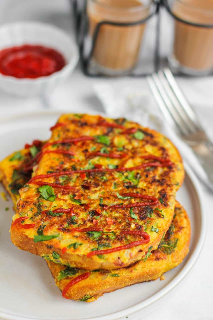 Vegan Masala French Toast served with tea 