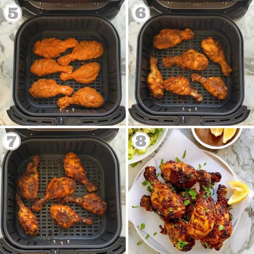 tandoori chicken cooked in air fryer basket 