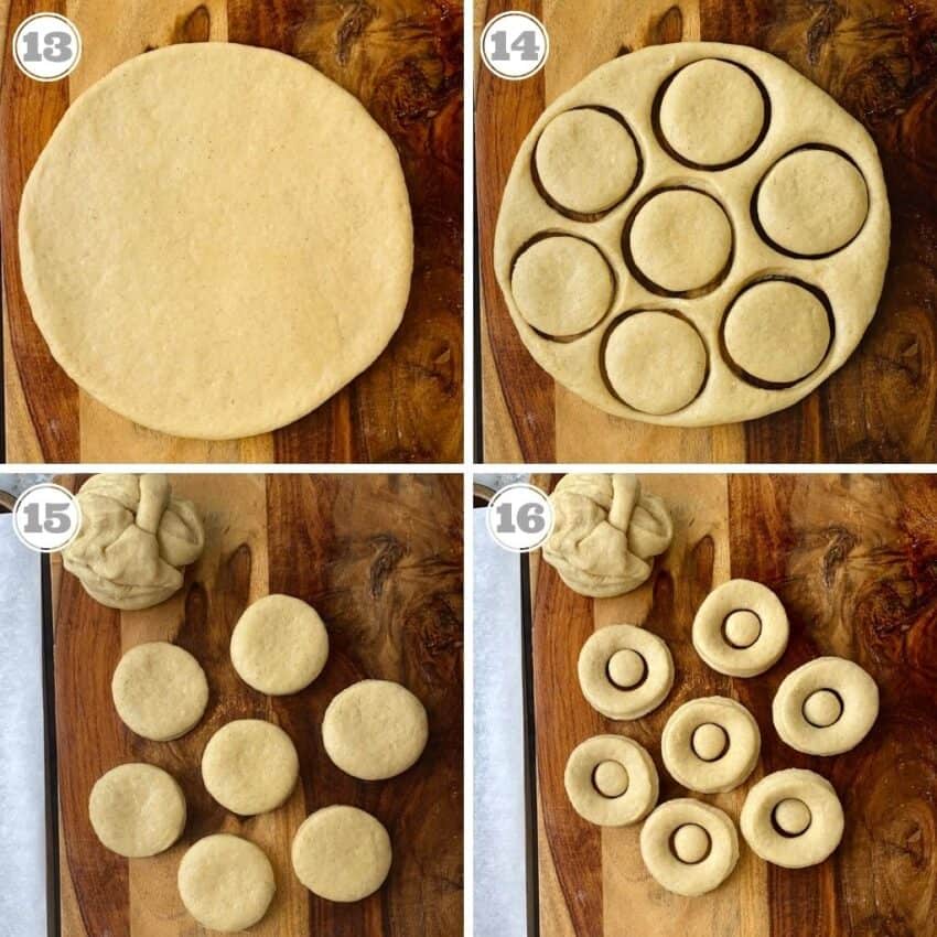 Cutting donuts and holes from rolled dough 