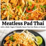 pinterest pin collage for vegan pad thai photos.