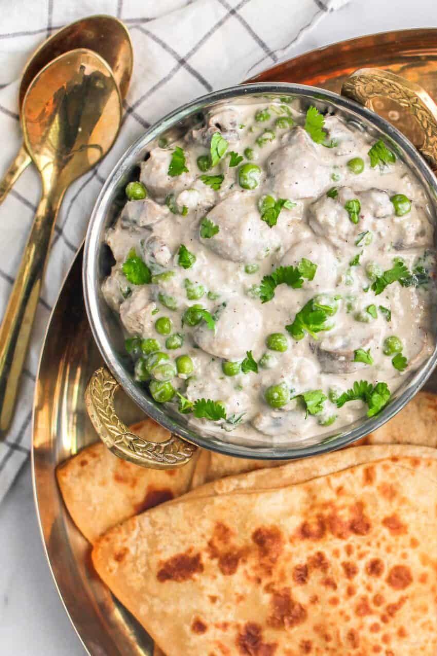 mushroom matar malai with parathas 