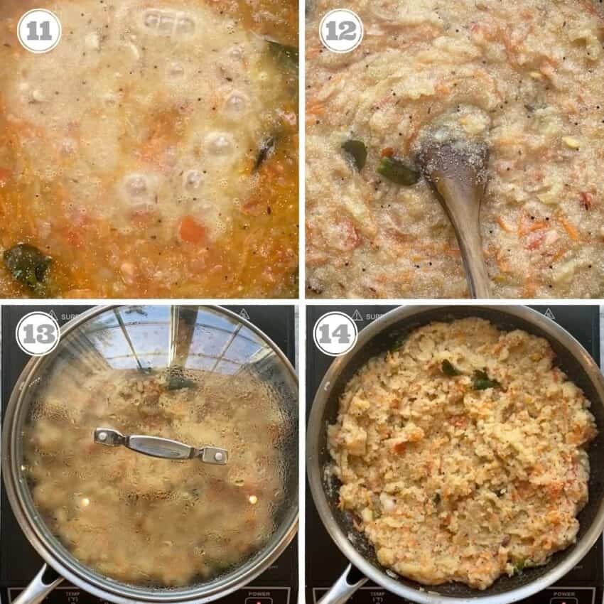 cooked upma in a skillet 