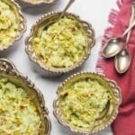 dudhi halwa served in 3 silver bowls