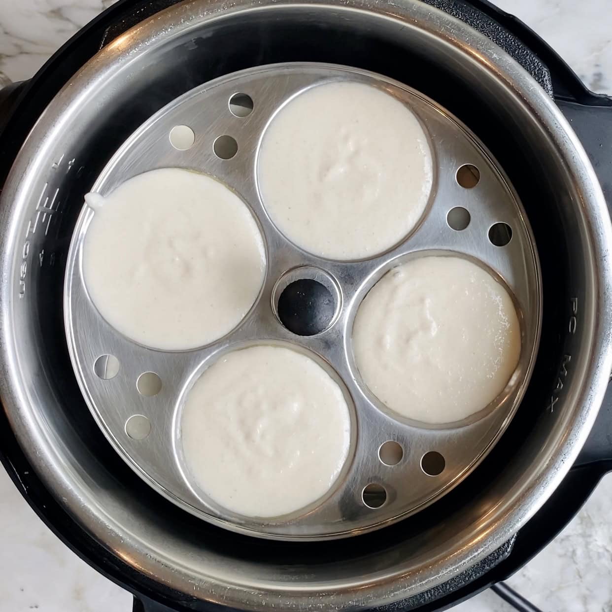 idli rack placed inside the Instant Pot.