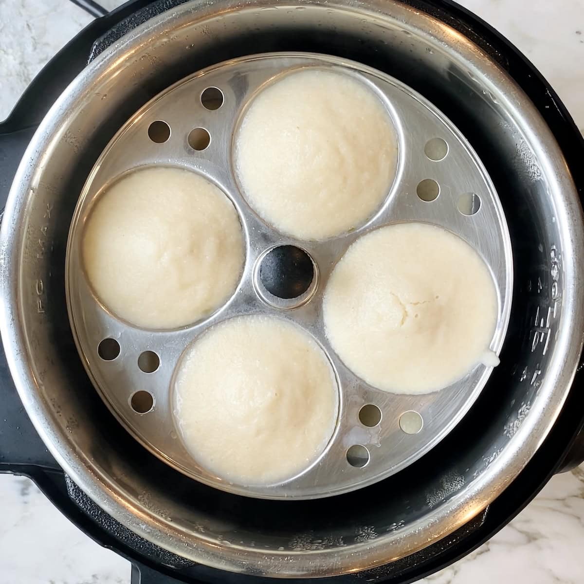 steamed idlis inside the Instant Pot 