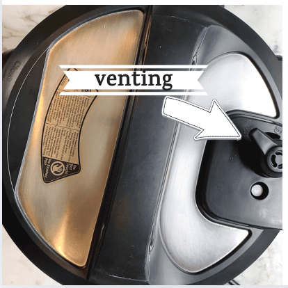 instant pot lid closed with pressure release valve at venting