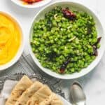 green beans poriyal served with roti and cabbage salad