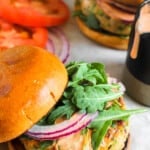 salmon burger on brioche buns