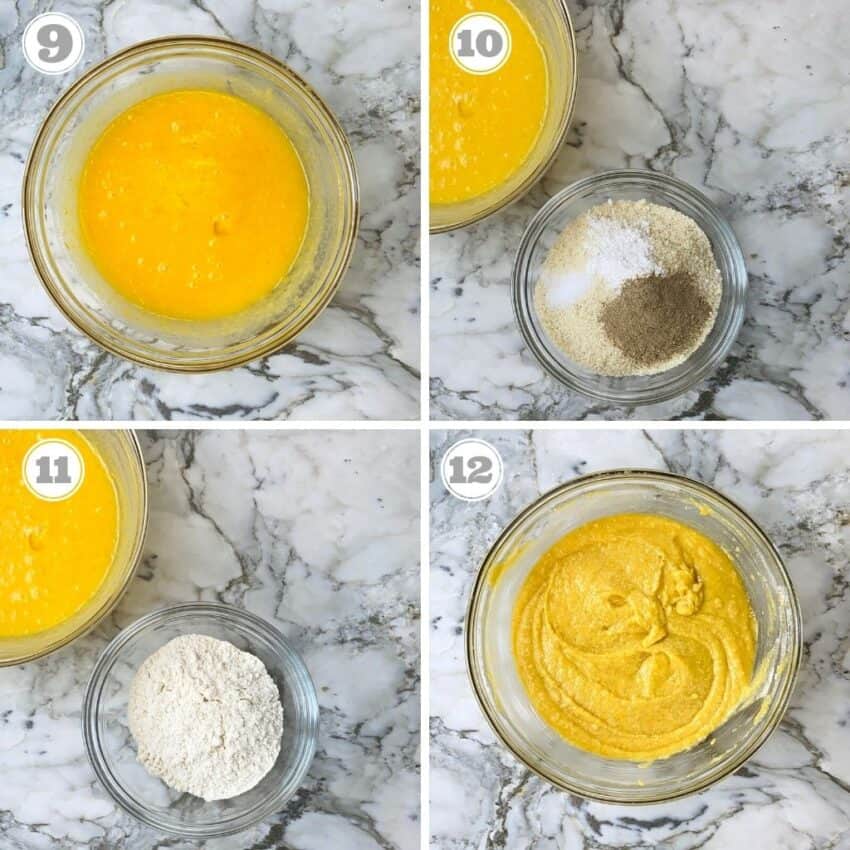 photos nine through twelve showing how to make cake batter