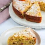 Slice of rhubarb almond cake