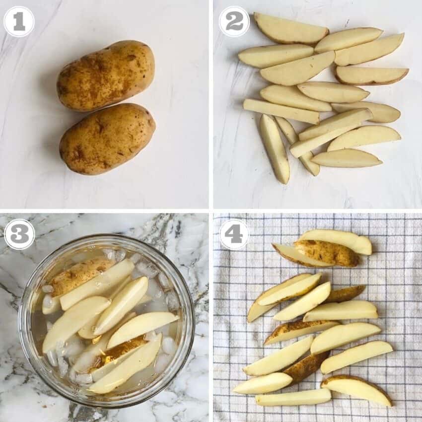 photos one through four showing prepping potatoes 