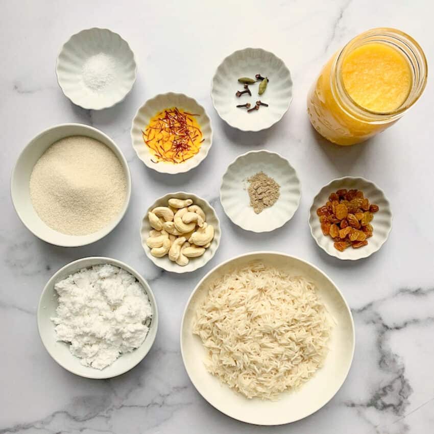 ingredients to make sweet coconut rice in bowls