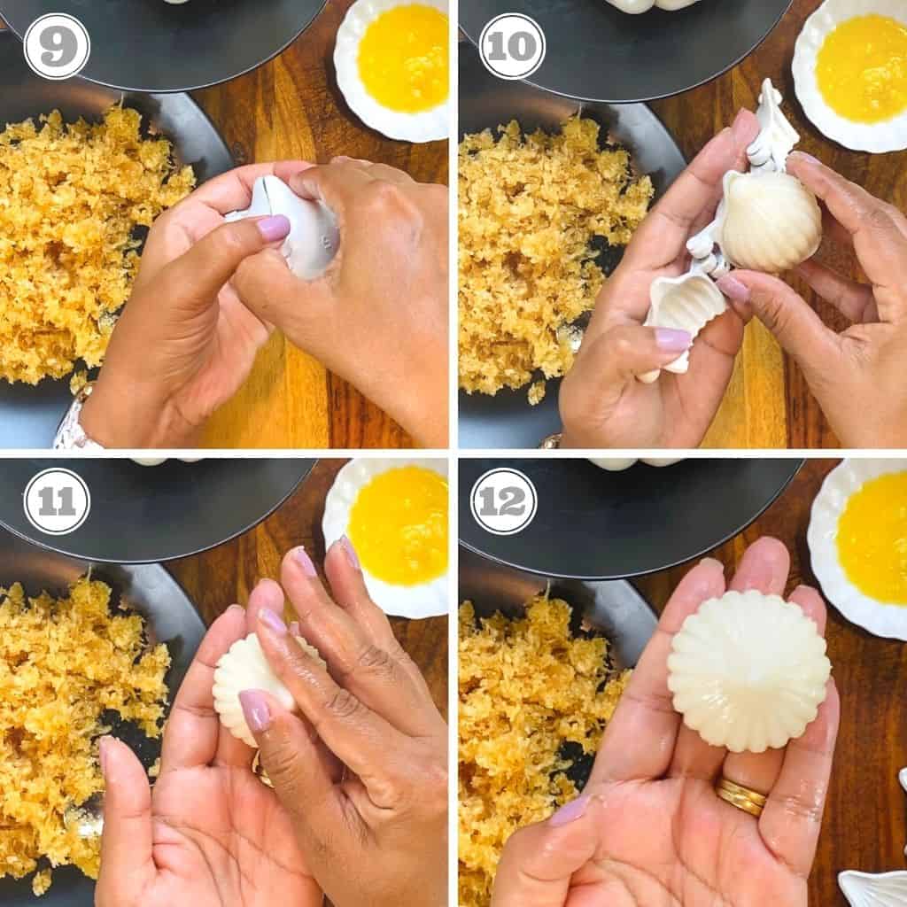 photos nine through twelve showing how to remove modak from the mold 