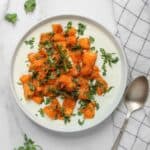 Pumpkin raita in a white bowl
