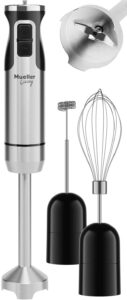 hand blender with whisk and frother attachments