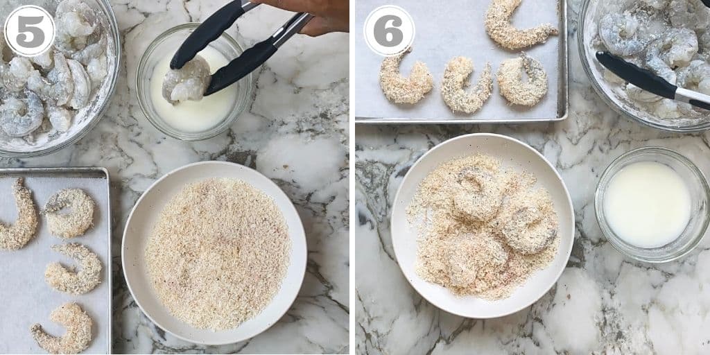 photos five and six showing how to coat shrimp for air frying 