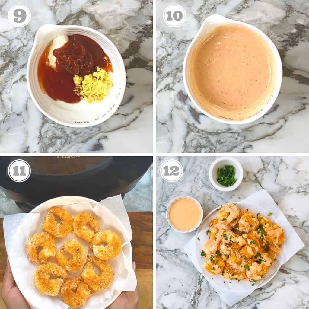 photos nine through twelve showing sauce for air fried shrimp 