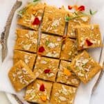 Besan Burfi in a silver platter