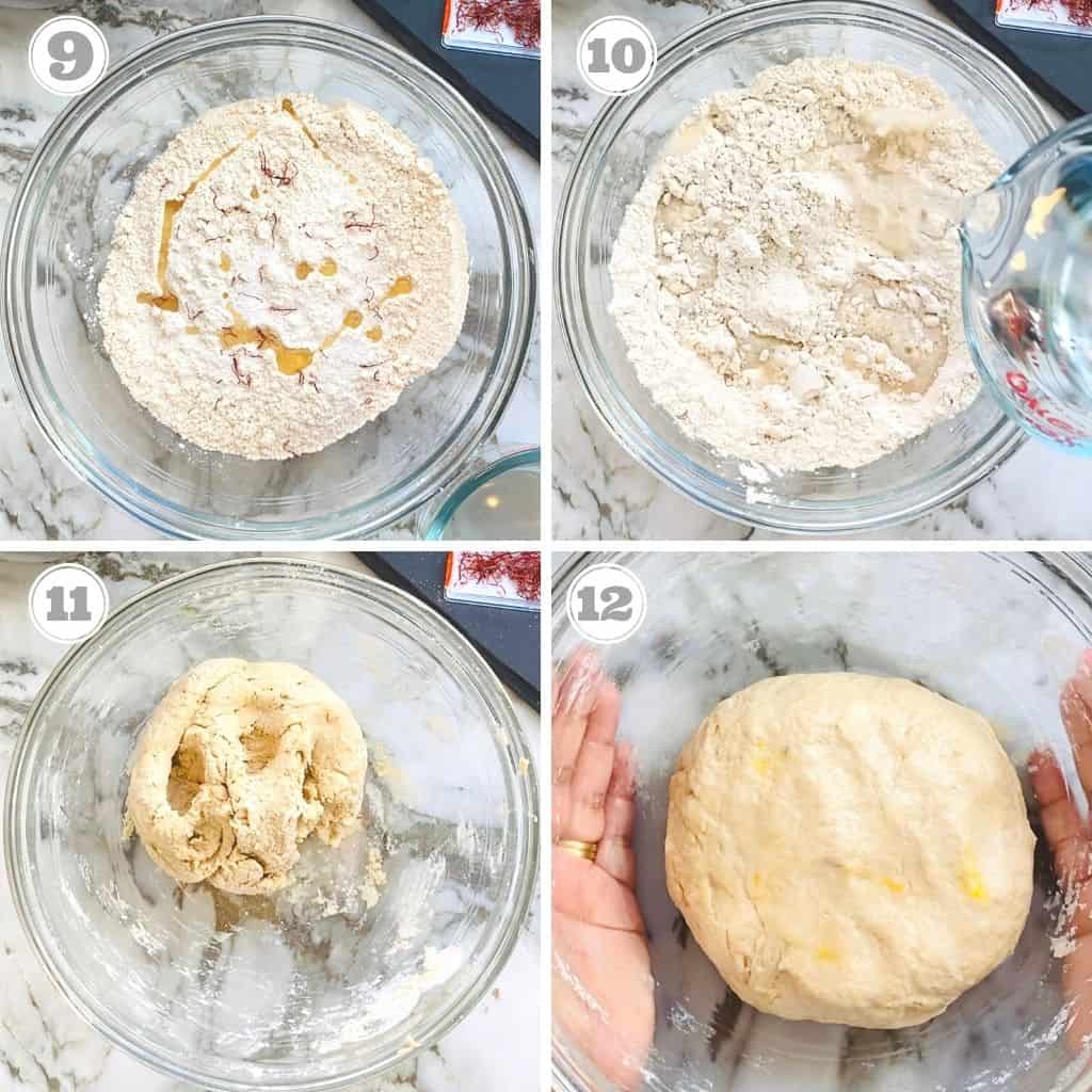 photos nine through twelve showing how to make dough for puran poli 