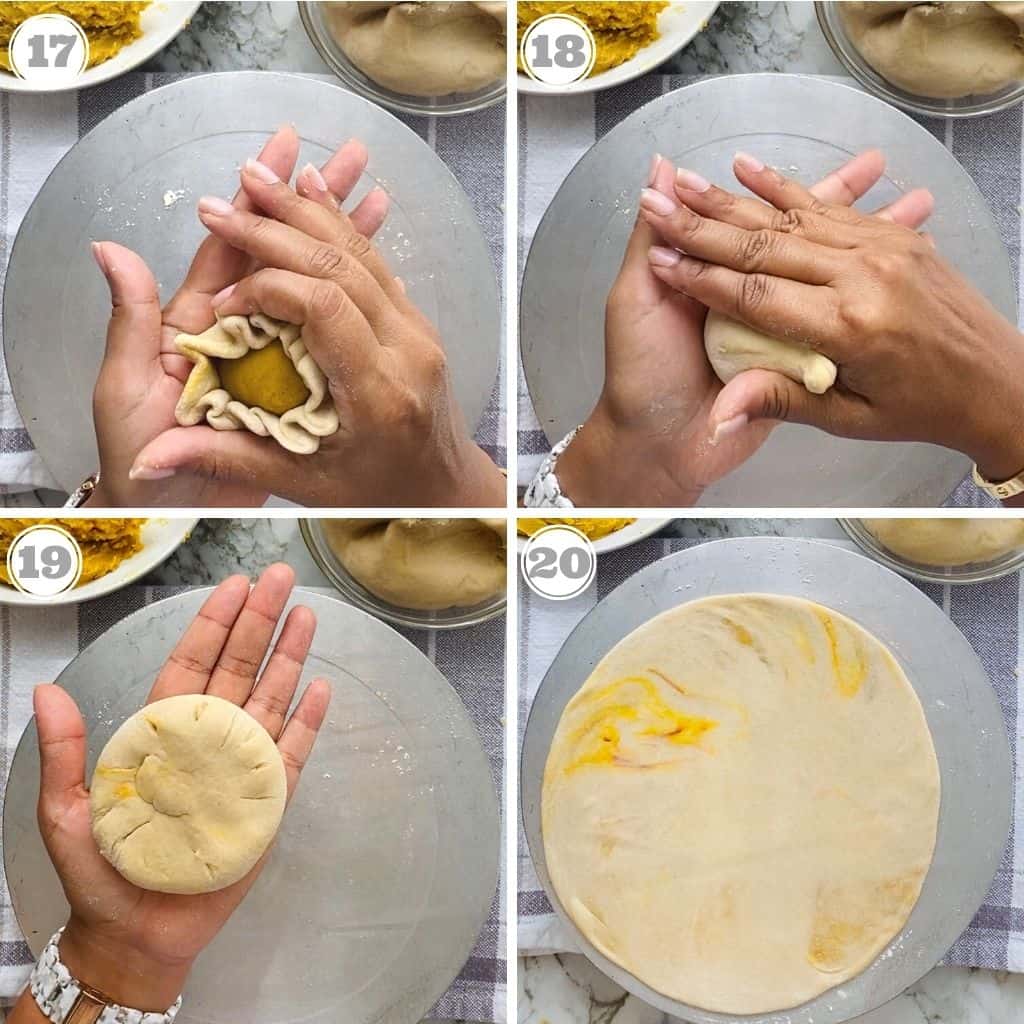 photos seventeen through twenty showing how roll puran poli 