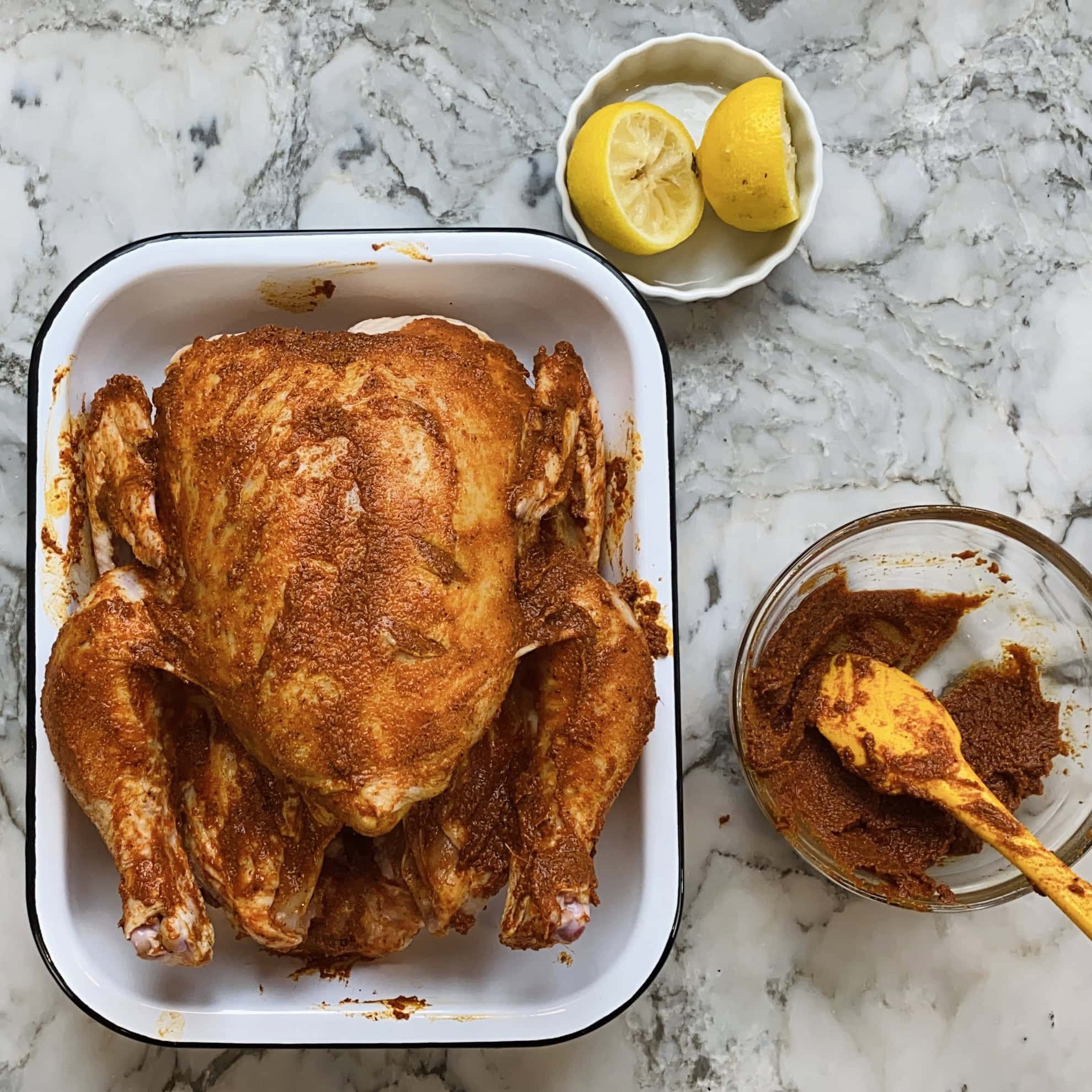 marinated whole chicken.