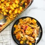 leftover casserole served in a black dish
