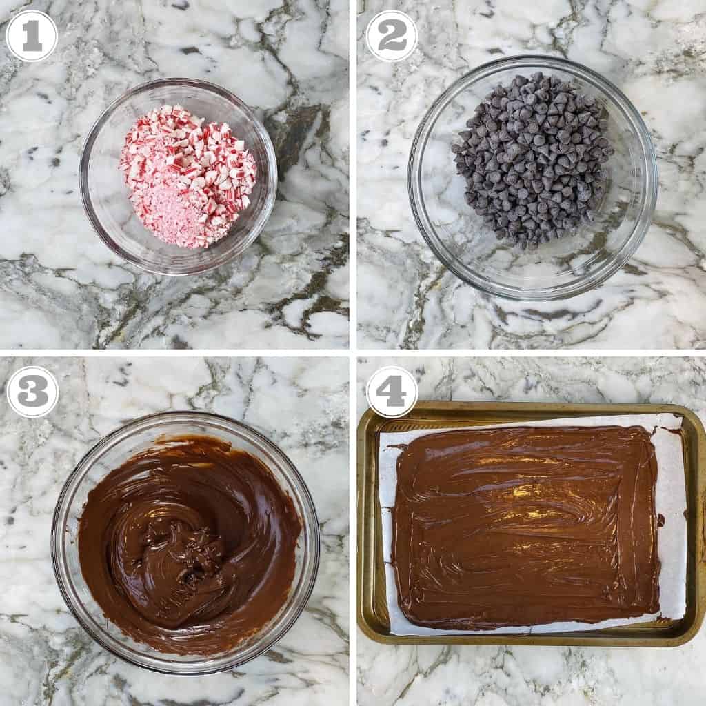 photos one through four showing prep for chocolate bark 