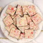 Peppermint bark on a marble tray