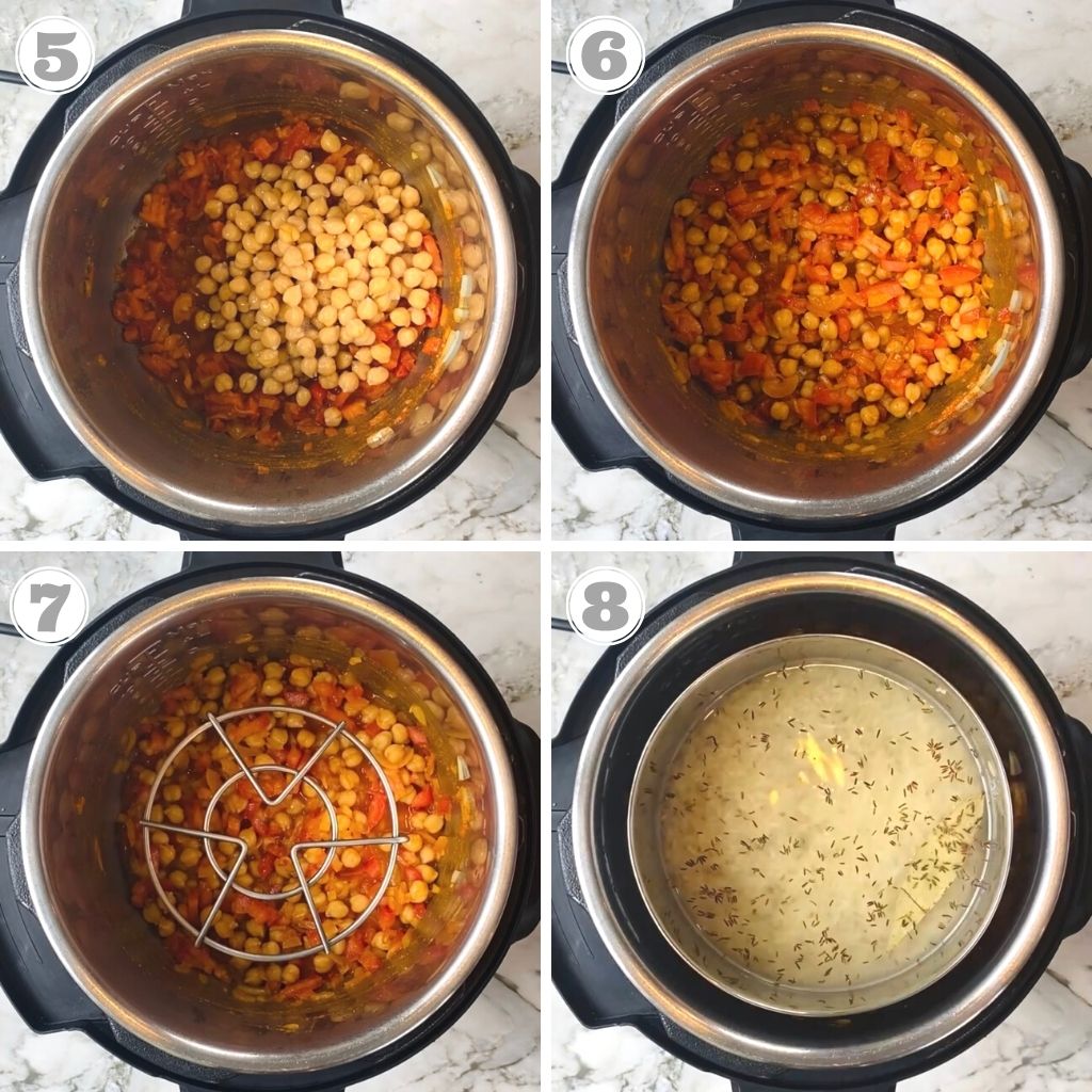 photos five through eight showing masala chickpeas cooked in instant pot 