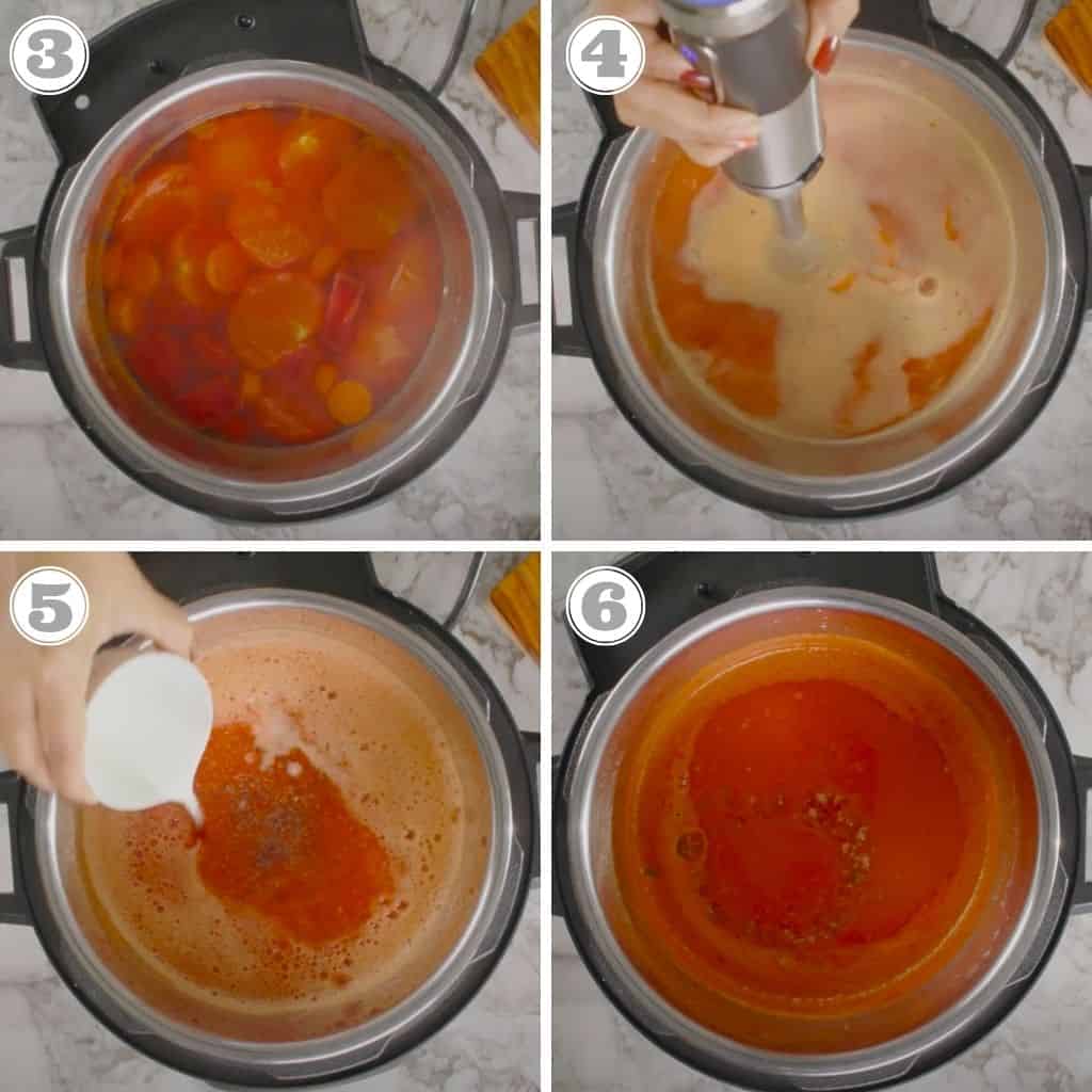 Photos three through six showing tomato beet soup in the Instant Pot 