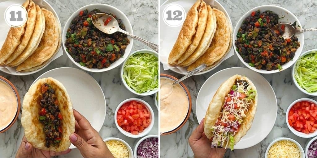photos eleven and twelve showing how to assemble chalupas 