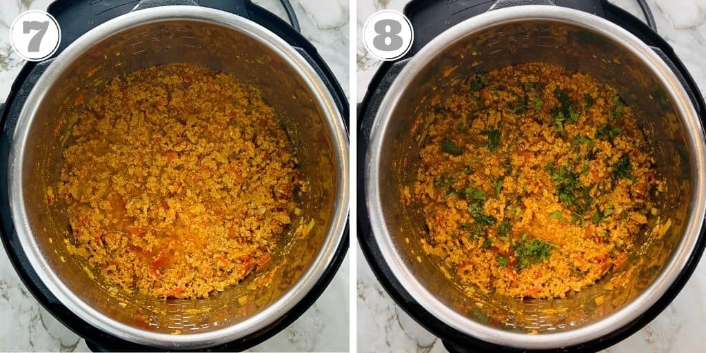 cooked kheema curry in Instant Pot