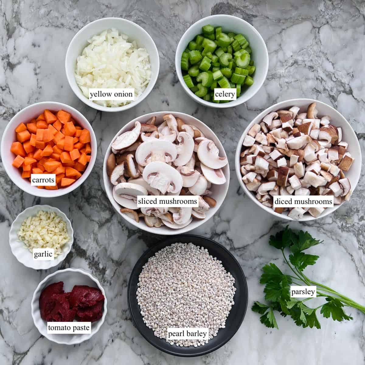 Ingredients for mushroom barley soup  